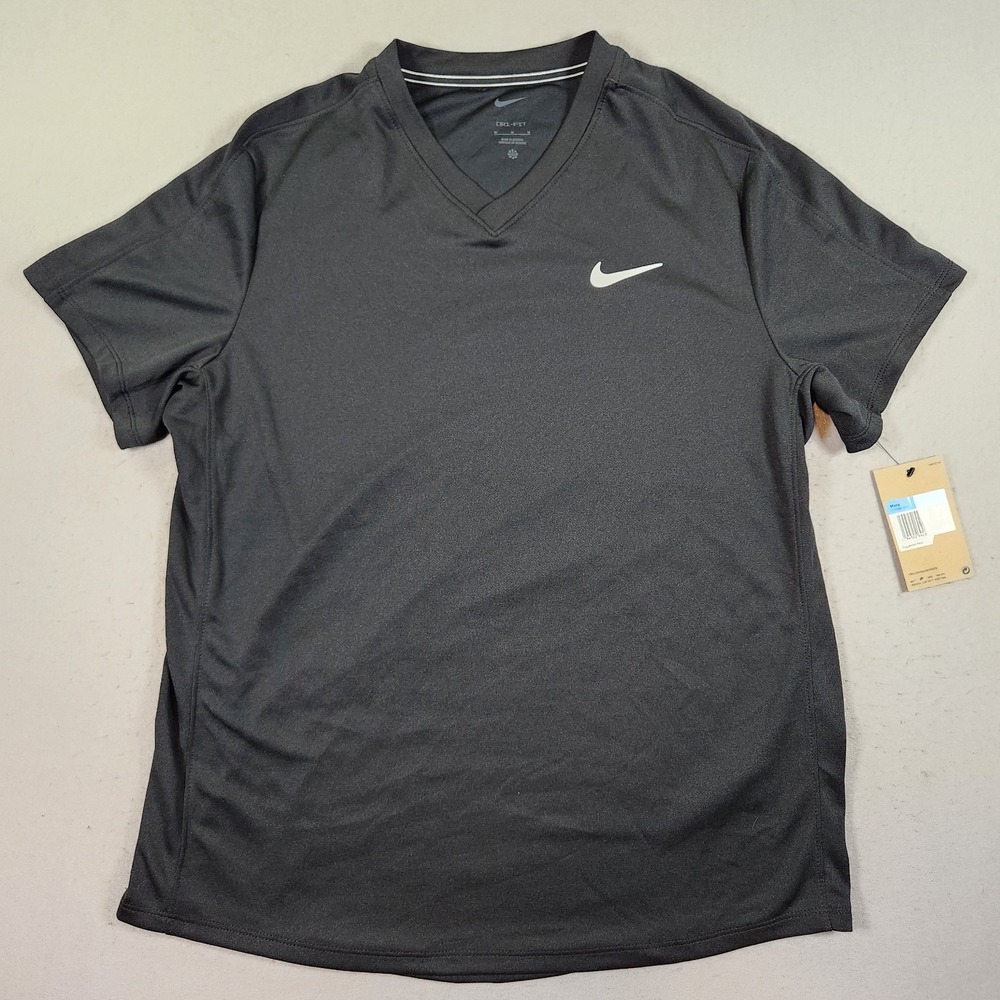 Nike Dri-FIT Tennis Top Men's Black White V Neck Size M CV2982-010 NWT